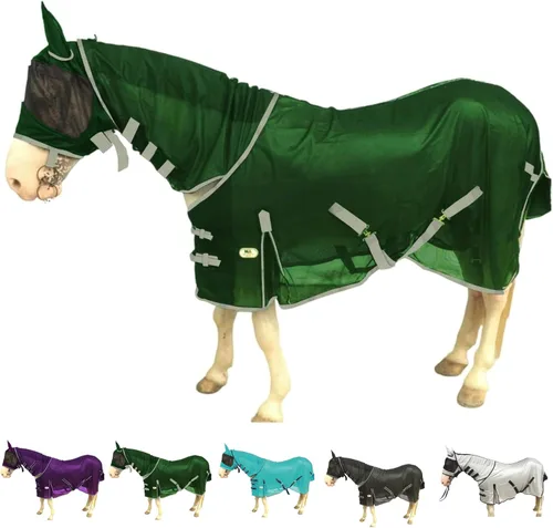 Miniatura 13 de Majestic Ally Sábana para mosca de caballo con cubierta para el cuello y máscara para la cabeza, protección transpirable contra los rayos UV