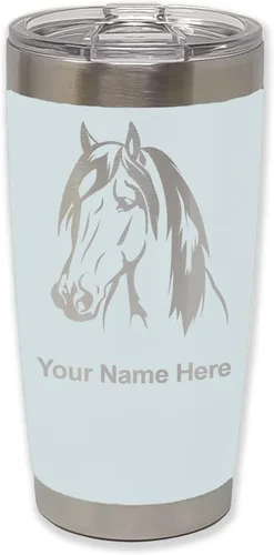 Miniatura 10 de LaserGram Vaso aislado al vacío de 20 onzas, cabeza de caballo 1, grabado personalizado incluido (negro)