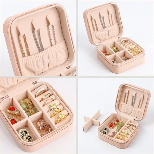 Miniatura 5 de Mini estuche de viaje de joyería, organizador de viaje de cuero para mujeres y niñas, pequeñas cajas de joyería para regalos, organizador de joyas
