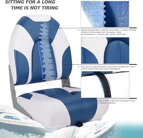 Miniatura 2 de Asiento plegable para barco Deluxe con respaldo alto marino, tornillos de acero inoxidable incluidos