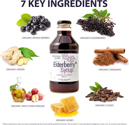 Miniatura 5 de Elderberry Queen Jarabe de saúco orgánico de 24 onzas líquidas, fórmula de apoyo inmunológico con Sambucus Black Elderberry y Aronia Berry – Jarabe