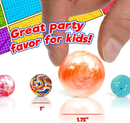 Miniatura 6 de 2CHILL Hi Bounce - Pelotas pequeñas con rebote para niños, estilos surtidos (2 paquetes, 18 bolas en total) – Pelotas de goma coloridas de 1-1.75