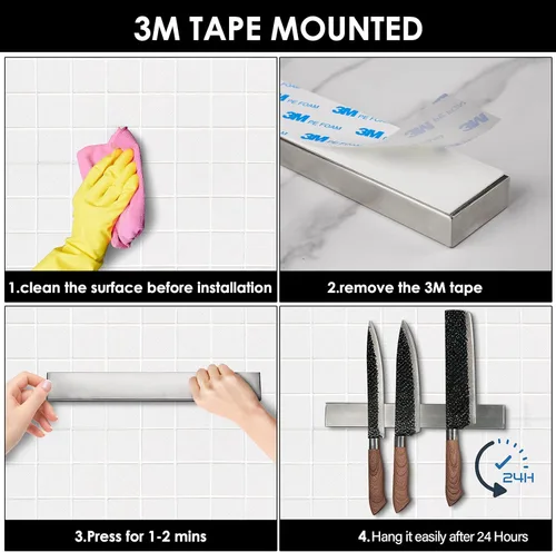 Miniatura 5 de Tira magnética para cuchillos, soporte magnético de acero inoxidable de 15.7 pulgadas para pared con tipo 3M, barra magnética para cuchillos