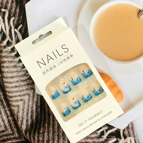 Miniatura 6 de Uñas postizas a presión de longitud corta, 24 piezas de cobertura completa, reutilizables, brillantes, uñas postizas con pegamento, uñas postizas