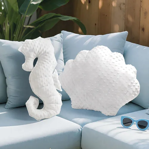 AELS Juego de 2 Fundas de Almohada Costeras, Almohadas Conchas y Caballitos de Mar, Almohadas Náuticas de Playa y Océano con Diseño Suave y