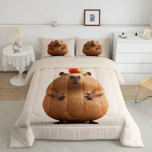 Miniatura 14 de Erosebridal Juego de edredón tamaño individual de animales del bosque, juego de ropa de cama de oso marrón para niños y niñas, edredón de plumón