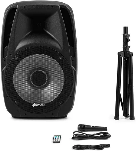 Miniatura 6 de Sonart - Altavoces alimentados de 15 pulgadas, 1500 W, sistema de altavoces PA portátiles de rango completo de 2 vías con soportes/luz
