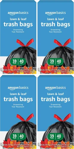 Miniatura 5 de Amazon Basics Lawn & Leaf - Bolsas de basura con cordón, 39 galones, 40 unidades, color negro, sin perfume