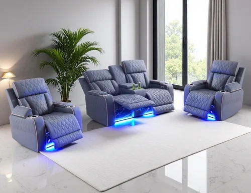 Miniatura 44 de Juego de Sofá Reclinable Eléctrico, Juego de Sofá y Sillón Reclinable de Cuero Negro, Juegos de Muebles de Sala de Estar, Sofá de Dos Plazas