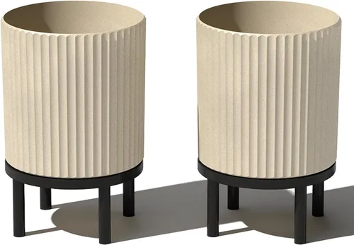 Miniatura 15 de Veradek Demi Series - Maceta redonda con soporte para porche o patio, compuesto de piedra de plástico duradero y soporte de madera, decoración