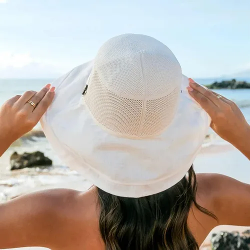 Miniatura 5 de Sombrero de malla para el sol para mujer, plegable, de ala ancha, protección UV, protección UV, para playa, con correa para la barbilla