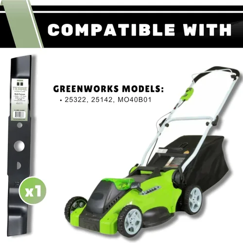 Miniatura 5 de Terre Products - Cuchilla para cortacésped estándar individual, cubierta de 16 pulgadas, compatible con Greenworks 25322, 25142, repuesto para 29512