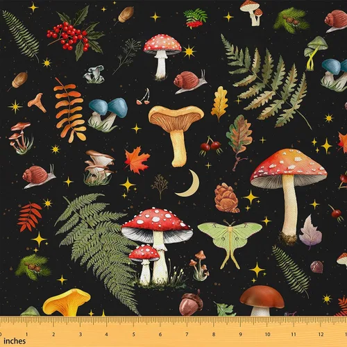 Miniatura 26 de Tela de Hongos por Yarda Selva Marrón Natural Telas de Hongos para Suministros de Costura Hojas Botánicas Tela de Estilo Rústico Retro