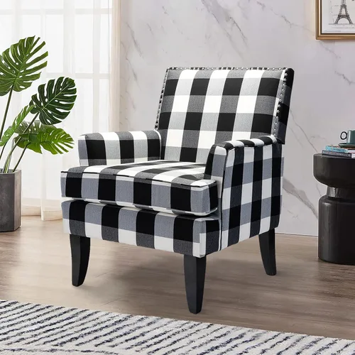 Miniatura 13 de HULALA HOME Silla decorativa moderna con brazos y patas de madera, silla decorativa de mediados de siglo, respaldo alto, reposabrazos acolchado
