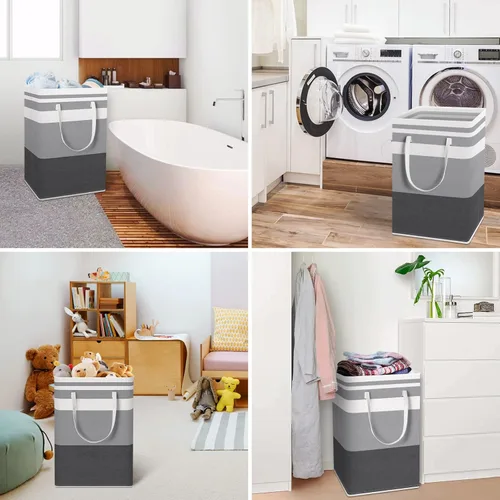 Miniatura 6 de HomeHacks Paquete de 2 cestas grandes para la lavandería, impermeables, independientes, cestas de ropa plegables con asas reforzadas en lavandería