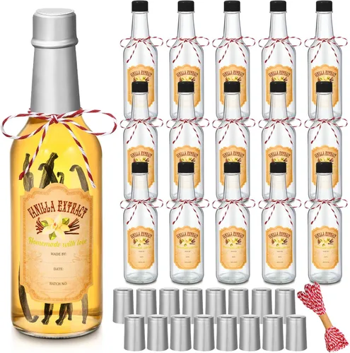 Miniatura 7 de Tioncy 16 botellas vacías de extracto de vainilla para botella de vidrio casera con tapa, banda retráctil, calcomanía, manualidades, regalo de boda
