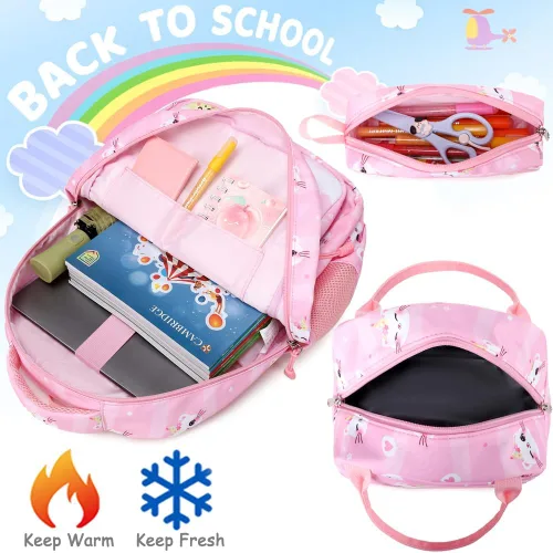 Miniatura 37 de Juego de mochila para niñas y adolescentes, mochila escolar para niños con bolsa para el almuerzo, estuche para lápices, mochilas escolares