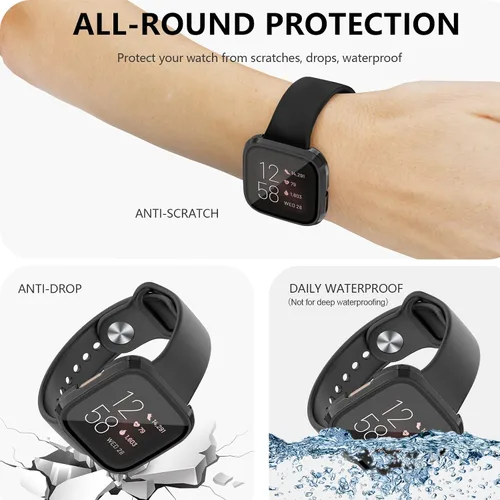 Miniatura 6 de Tobfit Funda rígida de policarbonato integrado de vidrio templado para Fitbit Versa 2, duradera y ultrafina, resistente a los arañazos, funda