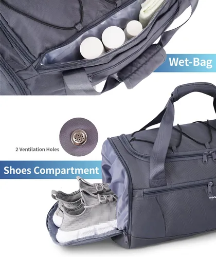 Miniatura 5 de Sportsnew Bolsa de gimnasio para mujeres y hombres con compartimento para zapatos y bolsillo húmedo, bolsa de deporte con soporte para esterilla