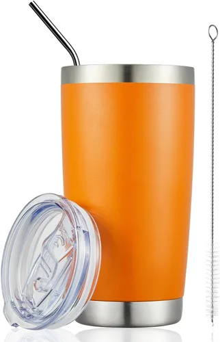 Miniatura 18 de COMOOO Taza de viaje de acero inoxidable de doble pared aislada al vacío de 20 onzas con tapa y pajita, taza de café aislada con recubrimiento