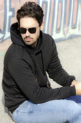Miniatura 4 de COOFANDY - Sudadera hipster de manga larga para hombre, con capucha, de tela jacquard, sin botones y a cuadros, para el gimnasio