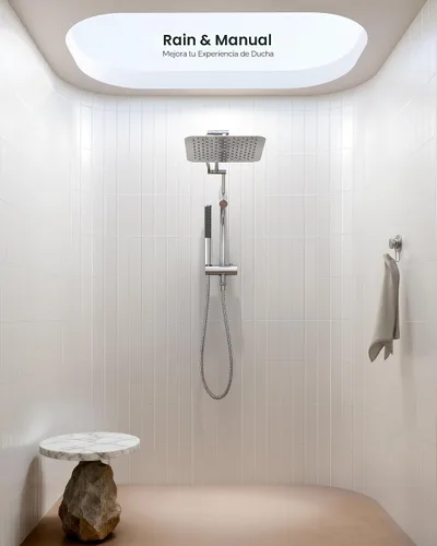 Miniatura 7 de Veken Cabezal de Ducha de Lluvia Lujoso Completamente de Metal de 10" con Ducha de Mano, Cabezales de Ducha de Lluvia de Alta Presión con Brazo