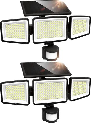 Miniatura 8 de UME Luces solares para exteriores, 302 LED, 3000 lúmenes, IP65, impermeable, sensor de movimiento, luces de inundación de 3 cabezales, 270 ángulo