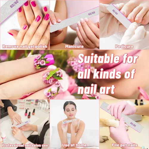 Miniatura 6 de BLESWIN 12 limas de uñas de grano 60/60, limas de uñas jumbo para uñas acrílicas, lima de uñas de doble cara para manicura, pedicura y uñas acrílicas
