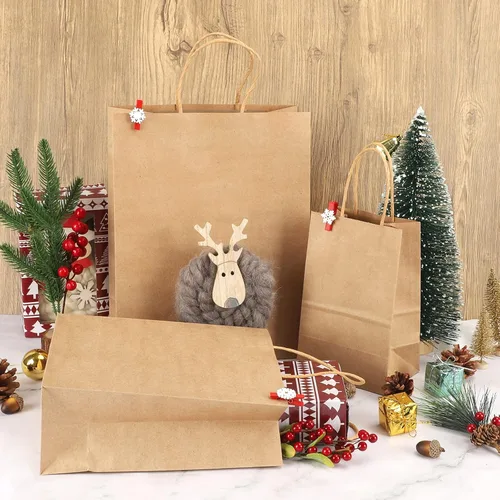 Miniatura 8 de TOMNK 120 bolsas de papel marrón con asas de varios tamaños, varios tamaños, bolsas de regalo de papel kraft a granel para negocios, compras, venta