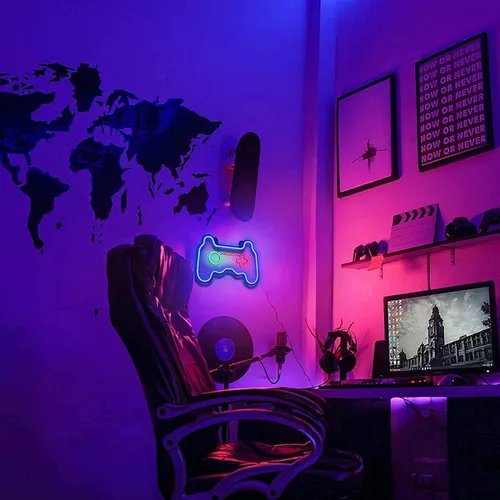 Miniatura 6 de Letreros de Neón LED Regulables Decoraciones de Pared Para Sala de Estar Dormitorio Luces en Forma de Controlador de Gamepad Accesorios