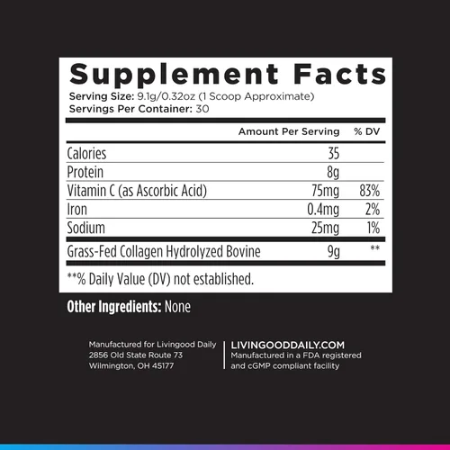 Miniatura 6 de Livingood Daily Polvo de colágeno sin sabor para mujeres y hombres, péptidos de colágeno hidrolizados en polvo con vitamina C, proteína con 20