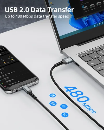 Miniatura 3 de Cable micro USB de 3 pies, 2 unidades, cable cargador Android USB 2.0 de sincronización de datos y cable trenzado de nailon de carga rápida