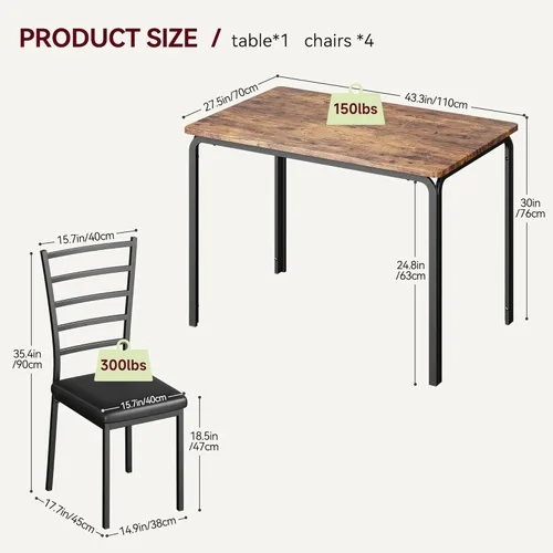 Miniatura 3 de IDEALHOUSE Juego de sillas de mesa de comedor de 5 piezas para espacios pequeños, juego de comedor moderno de interior para 4, juego de mesa Marrón