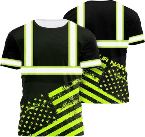 Camisa de alta visibilidad con bandera de Estados Unidos de color para hombres y mujeres, con nombre personalizado, camisa de seguridad reflectante,