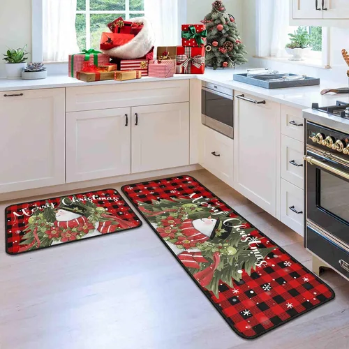 Miniatura 3 de 2 Piezas Alfombras y Tapetes de Cocina de Navidad para Piso con Base Antideslizante Tapete Feliz Navidad Decoración de Cocina Anti Fatiga