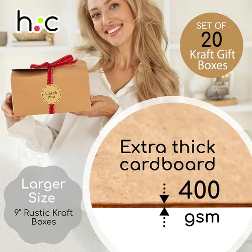 Miniatura 2 de Cajas de galletas grandes de papel kraft marrón con cintas y calcomanías (paquete de 20) cajas de regalo decorativas de 9 x 5.5 pulgadas