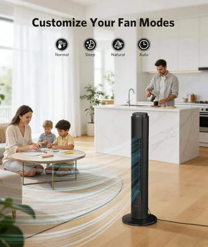 Miniatura 2 de Ventilador de torre de 36 pulgadas para dormitorio, velocidad de 23 pies/s, ventiladores oscilantes de pie para habitación con 6 velocidades, 4