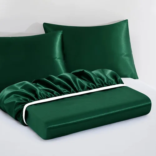 Miniatura 3 de VACVELT Juego de sábanas de satén con bolsillo extraprofundo, 3 piezas, tamaño full, juego de cama, sábana bajera verdosa oscura para colchón de 18