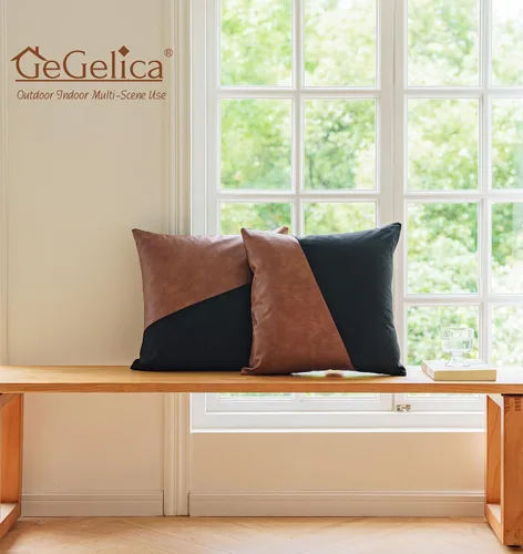 Miniatura 7 de Juego de 2 fundas de almohada de 20x20 pulgadas de piel sintética negra y marrón, almohadas decorativas de algodón estilo bohemia moderna para Negro