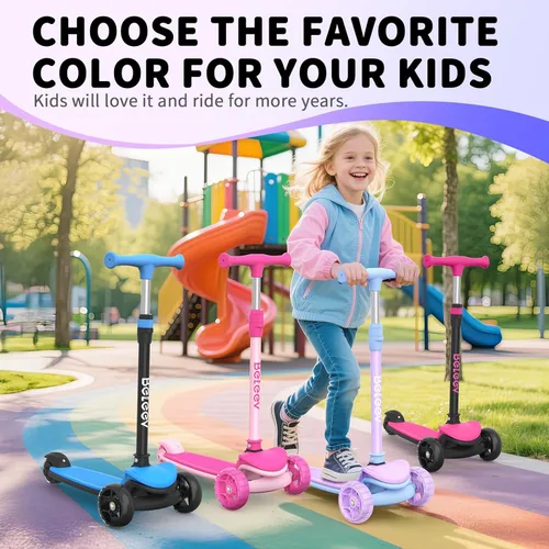 Miniatura 7 de BELEEV Patinete A8 para niños de 3 a 12 años, scooter plegable de 3 ruedas para niños y niñas, ruedas con luz LED, 4 alturas ajustables, inclinación