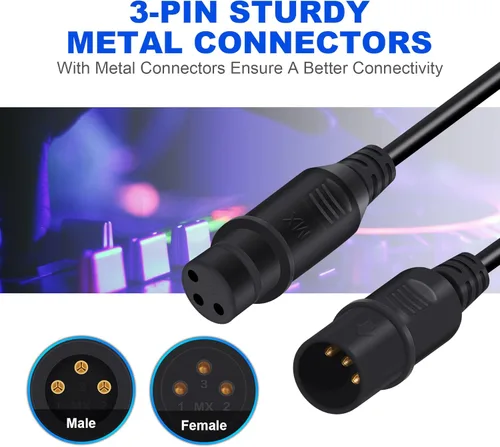 Miniatura 3 de Ridgeyard Cable XLR de 3 pines macho a hembra flexible DMX para escenario, señal DJ XLR DMX conexión para luz de cabeza móvil, foco de luz par