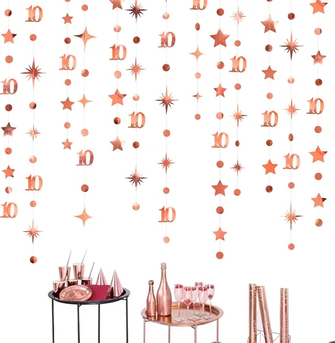 Miniatura 17 de Decoraciones negras de cumpleaños número 10, guirnalda de estrellas centelleantes con diseño de círculos, telón de fondo metálico para niñas, niños
