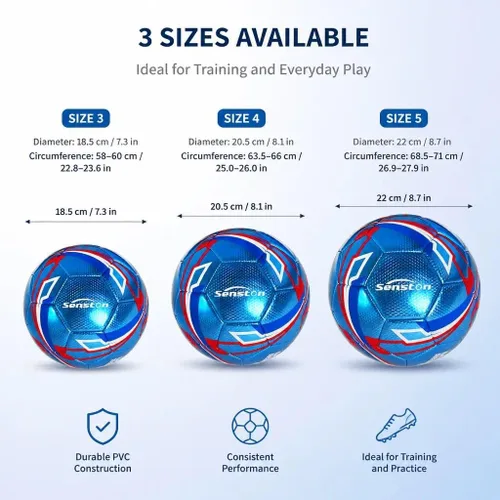 Miniatura 5 de Senston Balón de fútbol talla 3 y talla 4 y talla 5 para niños y adultos, balón de fútbol oficial para partidos y entrenamiento con bomba Azul
