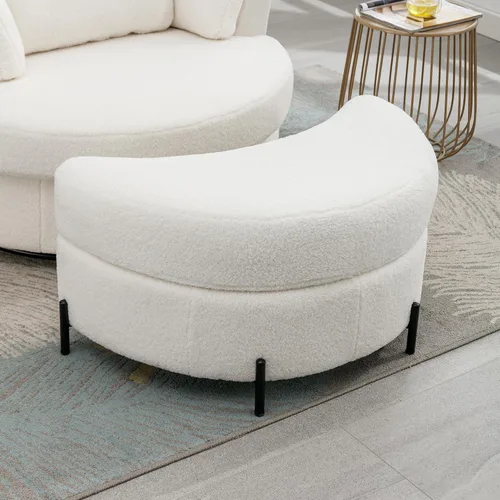 Miniatura 3 de HomSof Banco de almacenamiento tapizado Sherpa de 32.7 pulgadas de ancho, media luna creciente, otomano grande con bandeja que sirve como mesa