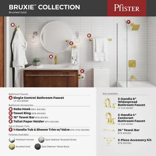 Miniatura 5 de Pfister Bruxie LF048BIEBG - Grifo de lavabo de baño, centro de 4 pulgadas, 2 asas, 3 agujeros, certificado NSF, acabado dorado cepillado, LF048BIEBG
