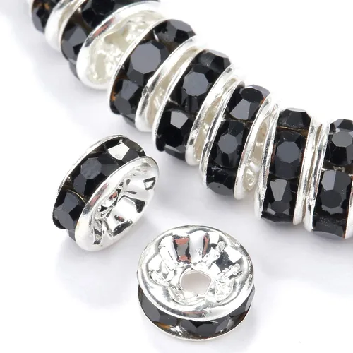 Miniatura 11 de Weebee 100 cuentas espaciadoras Rondelle, cuentas de cristal chapadas en plata, con diamantes de imitación checos, cuentas sueltas para hacer joyas