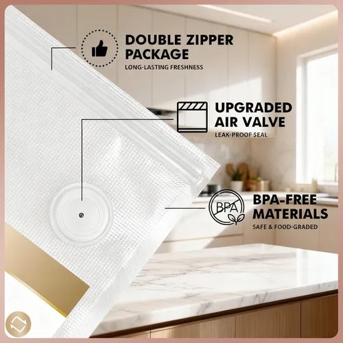 Miniatura 5 de Bolsas selladoras al vacío reutilizables para alimentos: 30 bolsas de sellado al vacío reutilizables sin BPA con válvula de aire y 2 clips