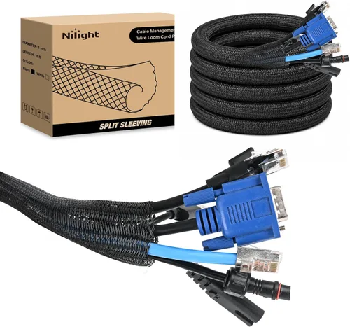 Miniatura 17 de Nilight - Funda para cable, fundas de gestión de cable de 10 pies - 1/2 pulgada, funda trenzada, telar de alambre autoenvolvente dividido