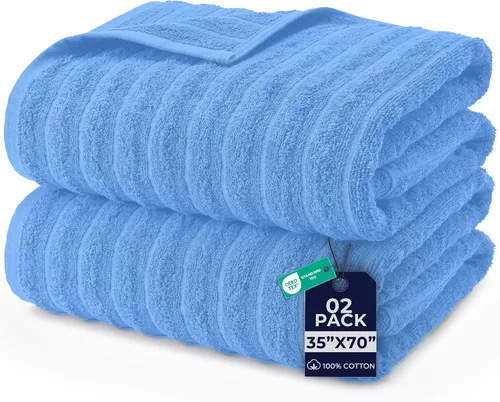 Miniatura 31 de DAN RIVER Paquete de 2 sábanas de baño de 35x70 pulgadas, sábanas de baño jumbo acanaladas para adultos, toallas grandes gruesas y absorbentes