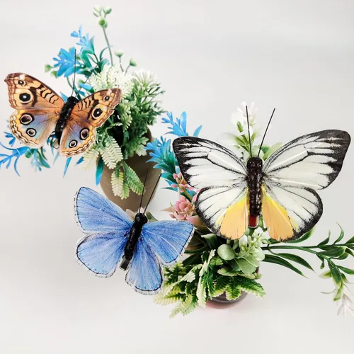 Miniatura 5 de Juego de Adornos Artificiales de Plumas en 3D Mariposa para Fiesta, Juego de 12 Adornos de Color para Árbol de Navidad(C)